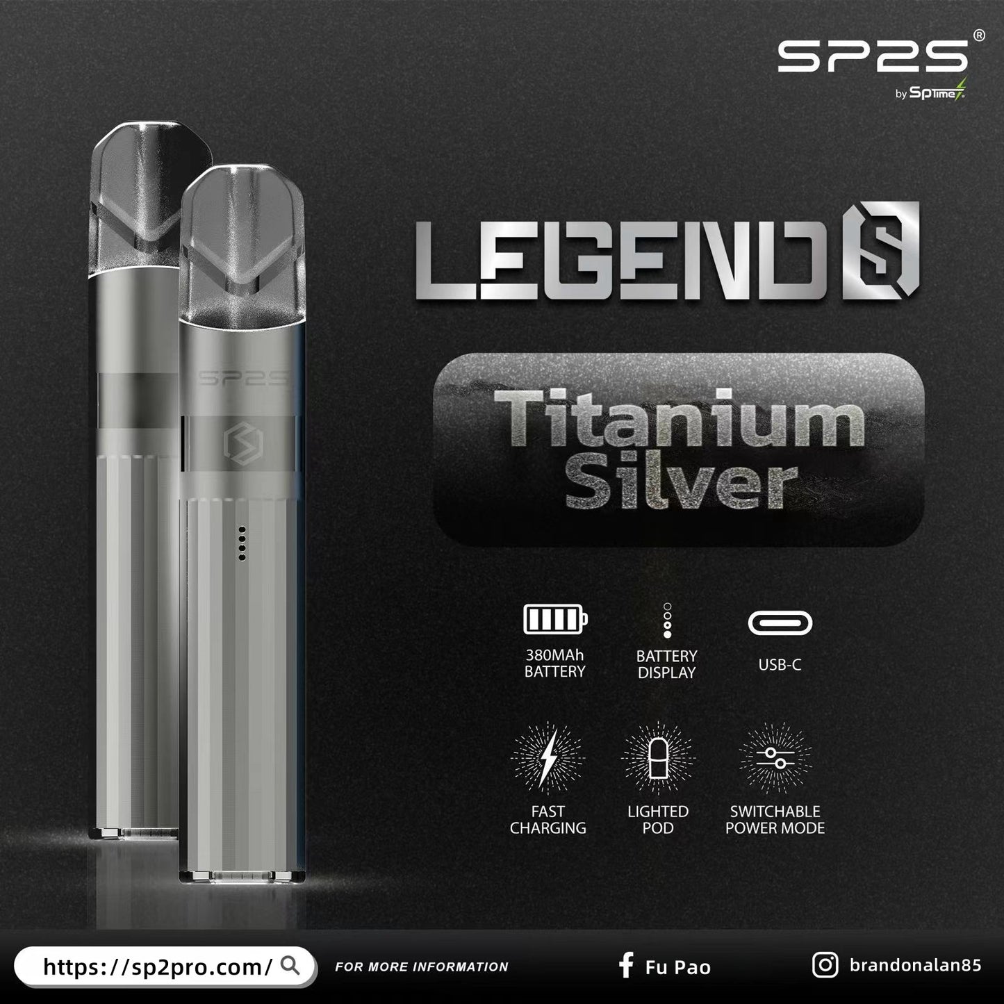 【SP2S Legend S 傳奇版主機】 SP2最新款鈦發光主機-兩檔調節-底部發光💥 通配一代lana/Sp2s/ilia等一代煙彈-VAKA糖果雲煙館