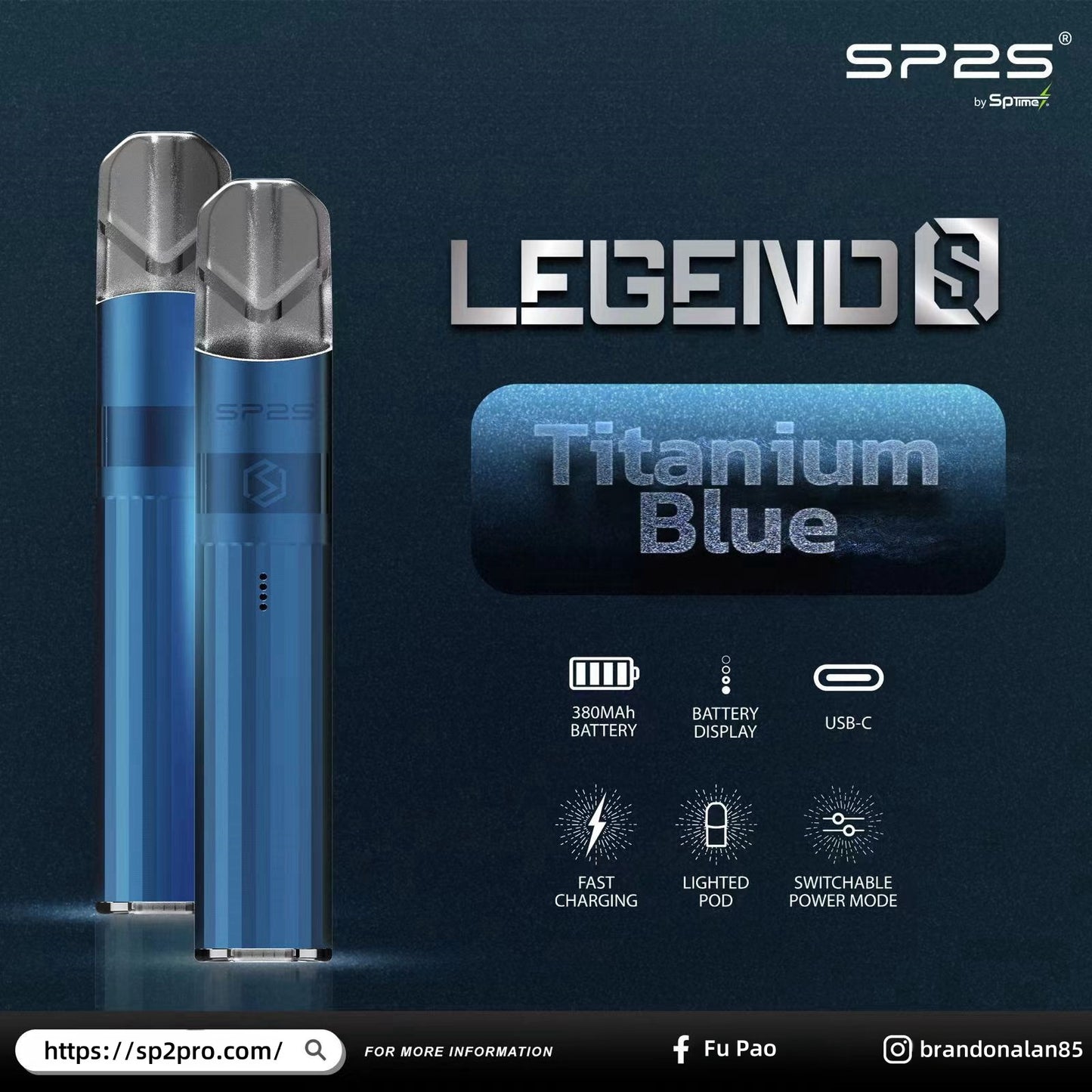 【SP2S Legend S 傳奇版主機】 SP2最新款鈦發光主機-兩檔調節-底部發光💥 通配一代lana/Sp2s/ilia等一代煙彈-VAKA糖果雲煙館