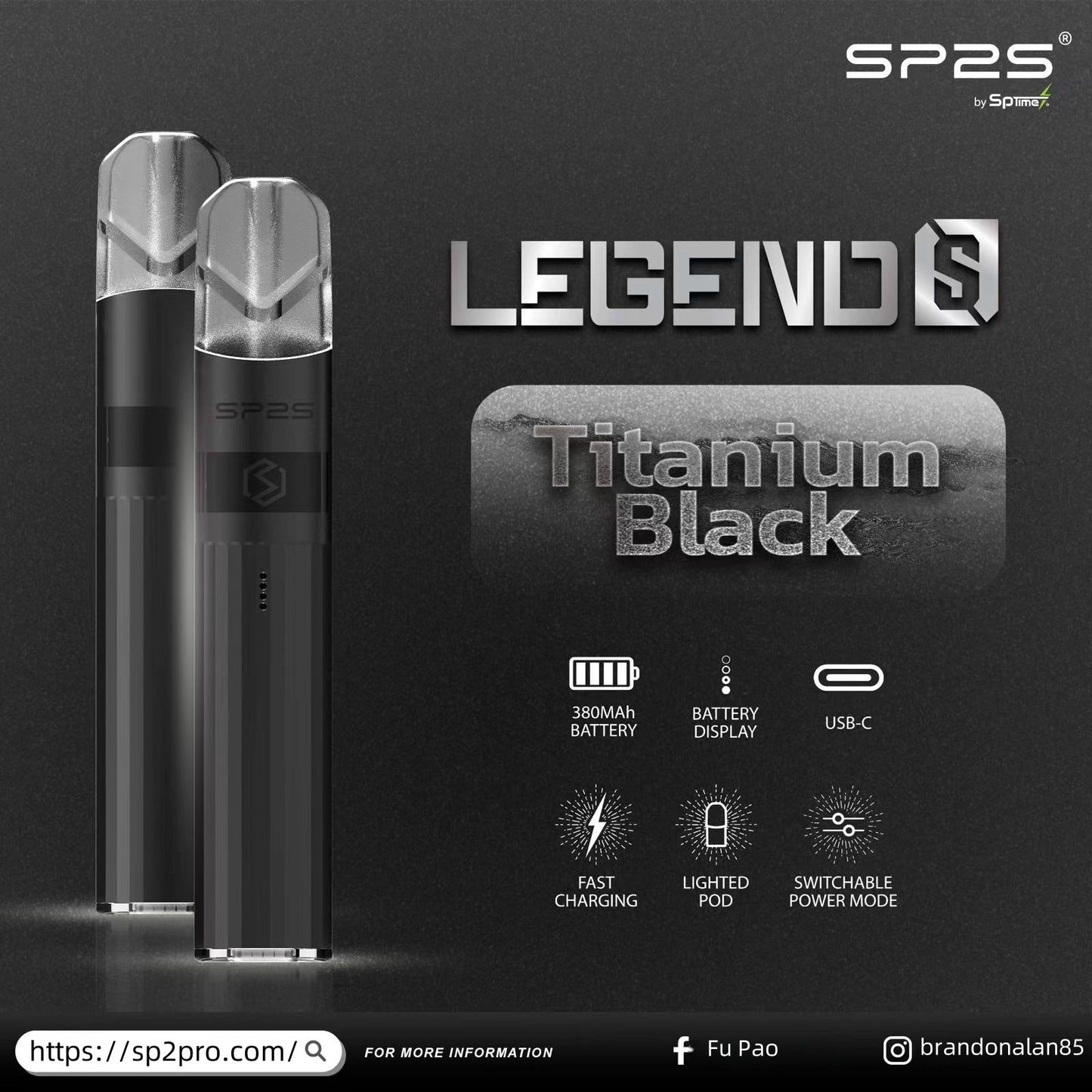 【SP2S Legend S 傳奇版主機】 SP2最新款鈦發光主機-兩檔調節-底部發光💥 通配一代lana/Sp2s/ilia等一代煙彈-VAKA糖果雲煙館