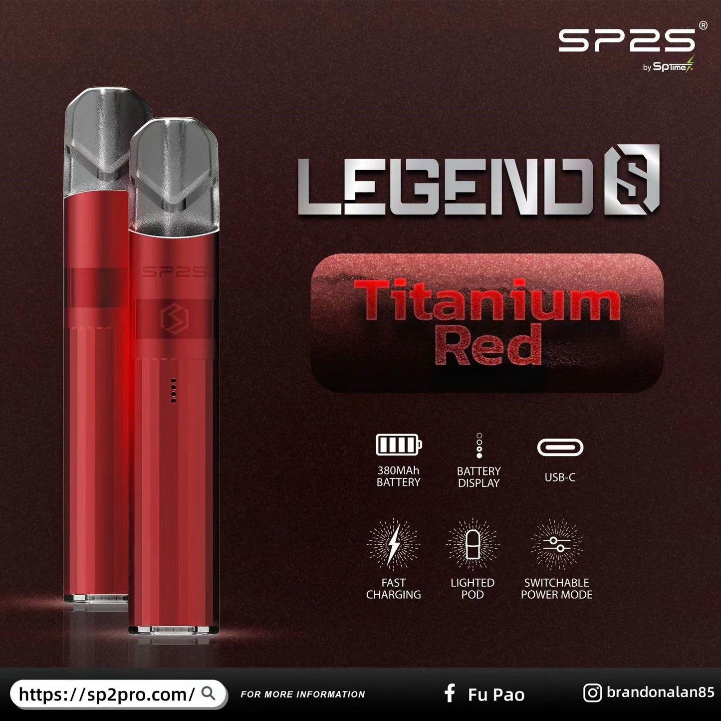 【SP2S Legend S 傳奇版主機】 SP2最新款鈦發光主機-兩檔調節-底部發光💥 通配一代lana/Sp2s/ilia等一代煙彈-VAKA糖果雲煙館
