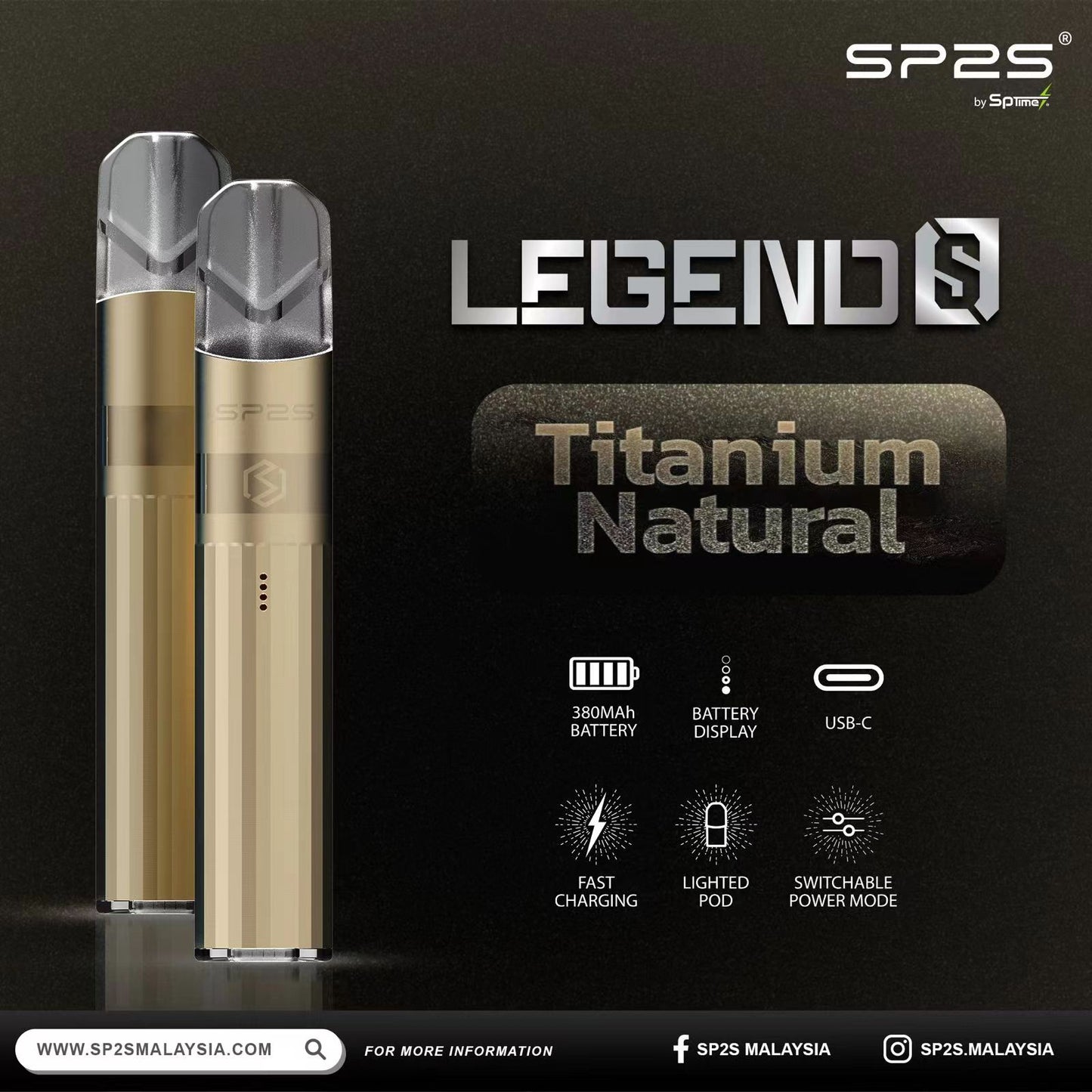 【SP2S Legend S 傳奇版主機】 SP2最新款鈦發光主機-兩檔調節-底部發光💥 通配一代lana/Sp2s/ilia等一代煙彈-VAKA糖果雲煙館
