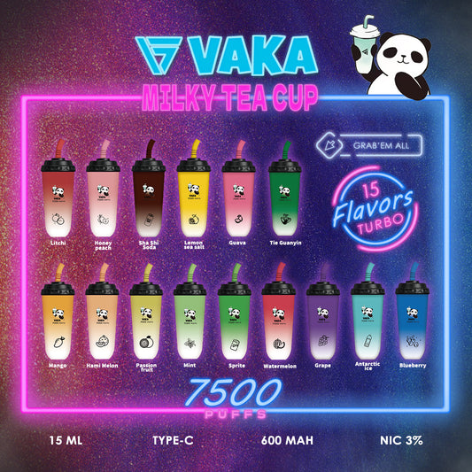 VAKA奶茶杯 - 7500口PUFFS 拋棄式電子煙 - 一次性可充電奶茶杯 - VAKA糖果雲煙館