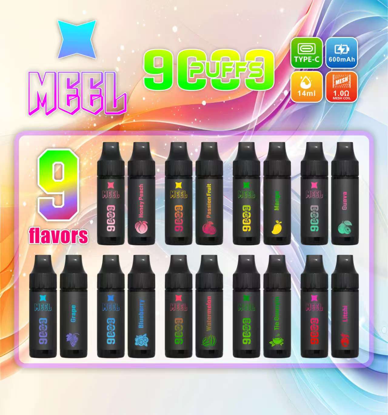 Meel 9000口拋棄式 新款puffs電子煙 9種口味-VAKA糖果雲煙館